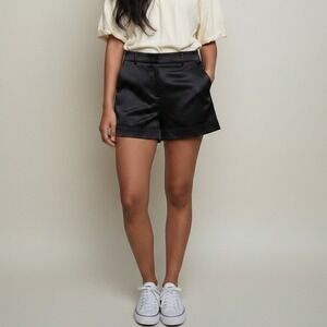 Express Womens Black Shorts Cuffed Chino Mid Rise Cotton Pockets Stretch Size 2